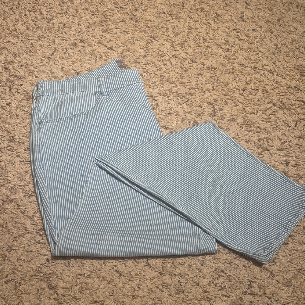 Chico's Classic Blue Pinstripe Straight Ankle Jeans